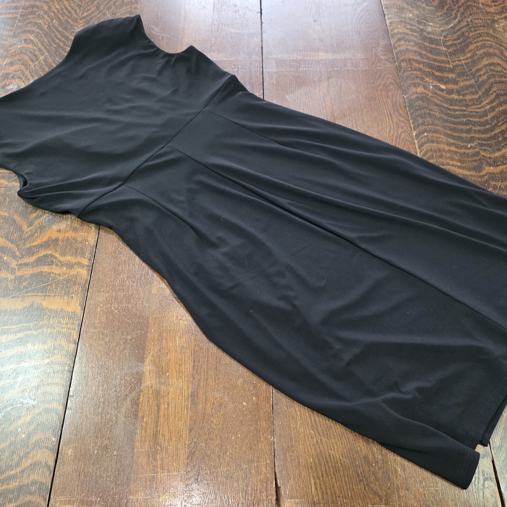 Lauren Ralph Lauren Black Sleeveless Ruched Faux-Wrap Midi Dress - Size 10 - Picture 4 of 12